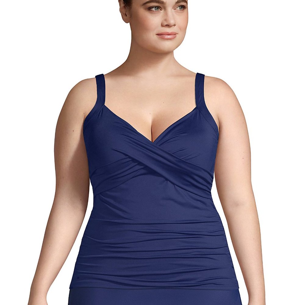 Land's End Swim Deep Sea Navy Tankini Top Size 14